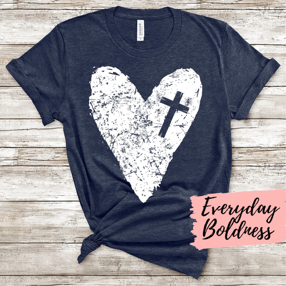 Distressed Heart with Cross Tee